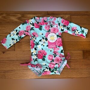 NWT RuffleButts Pink & Green Floral Size 6-12 Months Swimsuit